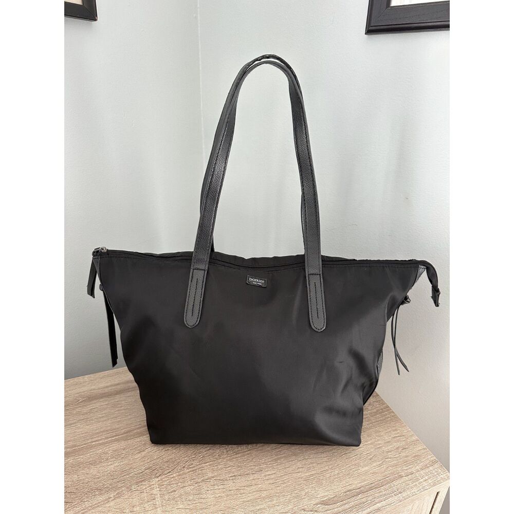BOTKIER New York Black Nylon Tote Bag Vegan Leather Trim Shoulder Bag Large Work
